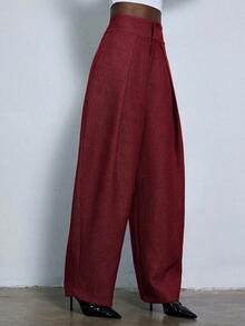 Nuevos pantalones de traje de pierna ancha con pliegues sueltos y estilo casual para ir al trabajo - Rojo - Ver 5