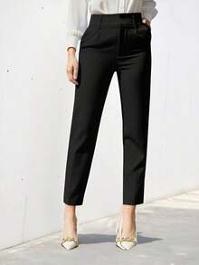 Pantalones de traje sólidos y simples para uso diario de mujer - Negro - Ver 5