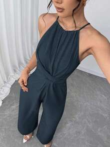 Mono sin mangas de un solo color con diseño cruzado para mujer, atuendo elegante para festivales, fiestas, festivales de música, temporada de graduación, playa, vacaciones y uso diario - Azul marino - Ver 7