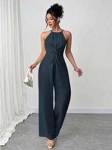 Mono sin mangas de un solo color con diseño cruzado para mujer, atuendo elegante para festivales, fiestas, festivales de música, temporada de graduación, playa, vacaciones y uso diario - Azul marino - Ver 8