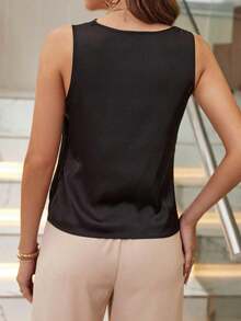 Privé Blusa con encaje en contraste de satén - Negro - Ver 2