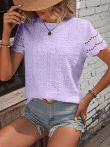 Camiseta con bordado con ojal ribete en abanico - Púrpura malva - Ver 1