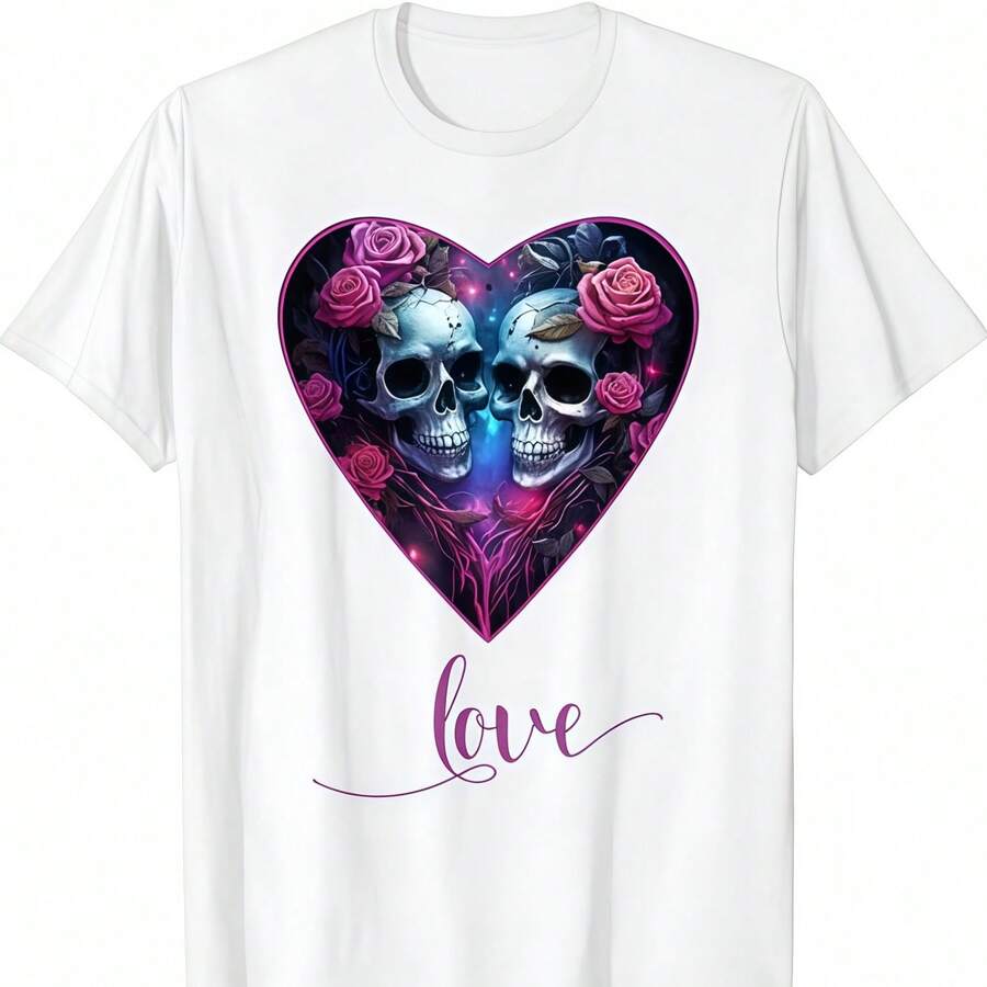 Cráneos góticos Amor para San Valentín Amor Roca para Hombres Mujeres Camiseta - Blanco - Ver 1
