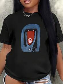 Camiseta ligera y duradera, con un diseño único de boca de monstruo, es perfecta para uso casual en casa, en restaurantes o en la oficina, ofreciendo una experiencia de uso cómoda en el día a día.women's shirts - Negro - Ver 7