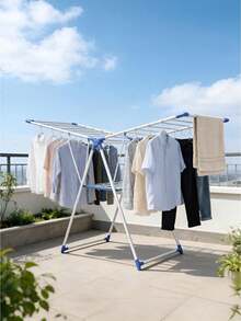 Foldable Clothes Drying Rack With Retractable Side Wings And Shoe Drying Layers, Double-Layer Large Capacity, Tool-Free Assembly, Foldable And Movable, Stable, Space-Saving For Both Indoor And Outdoor Use - A - View 3