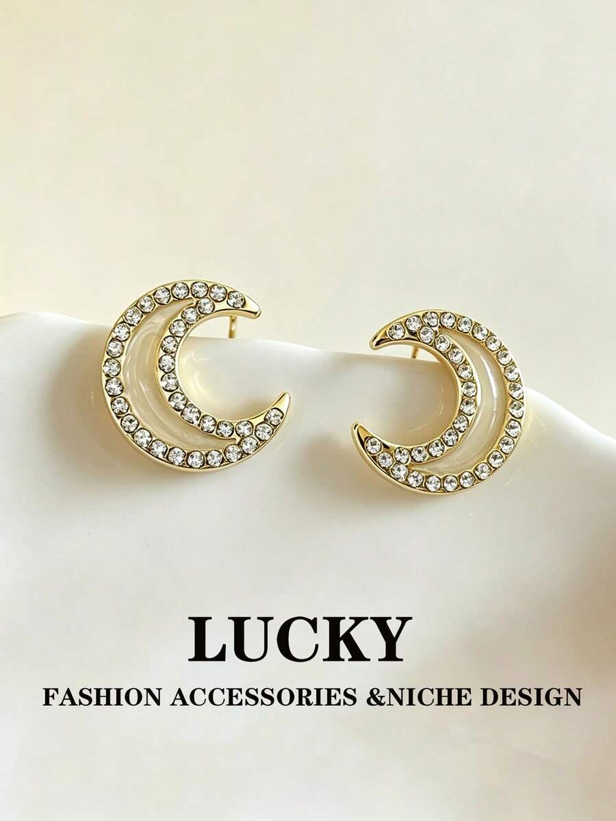 1 par de pendientes con forma de luna de tono dorado minimalista y elegante, versátil y adecuado para uso diario, festivales y fiestas de niñas - luna - Ver 1