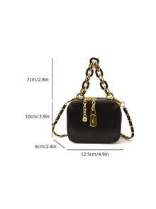1pc Women's Mini Black Chain Crossbody Bag, Retro Aesthetic Square Handbag, Multipurpose Shoulder Bag Suitable For Casual Daily Use - Black - View 2