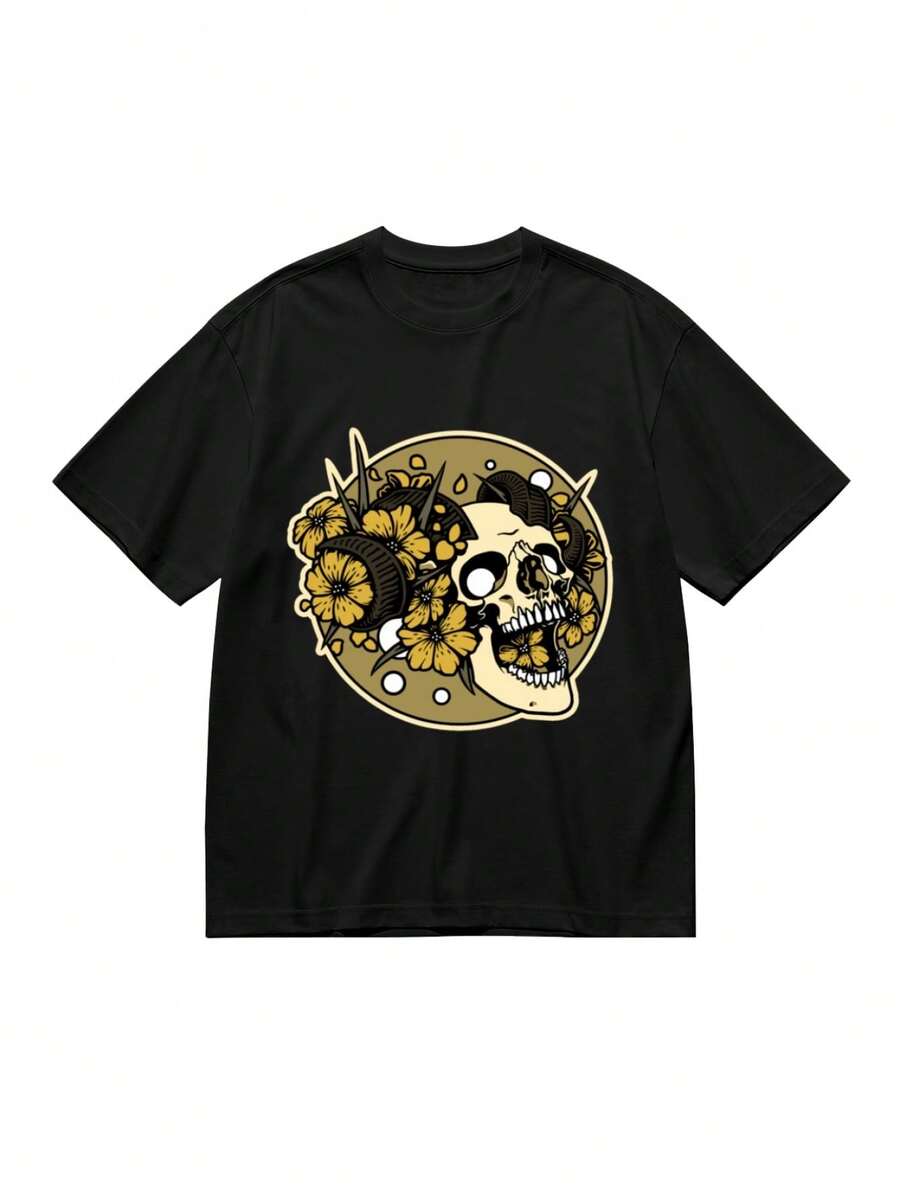 Camiseta Elástica Plus Size para Mujer con Cuello Redondo Casual - Negro - Ver 1