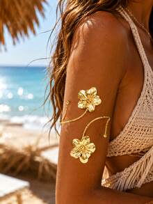 6pcs Gold Arm Cuffs, Adjustable, Suitable For Women Graduation Ceremony, Summer Beach Party, Daily Wear - A0008T-9 - View 2