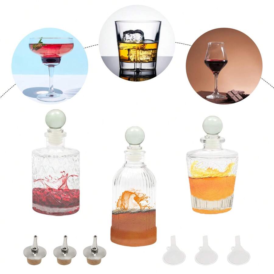 Bottle Set Of 3 Glass Bitter Bottles For Mixing Drinks Dispenser With Top Covers - 查看 1