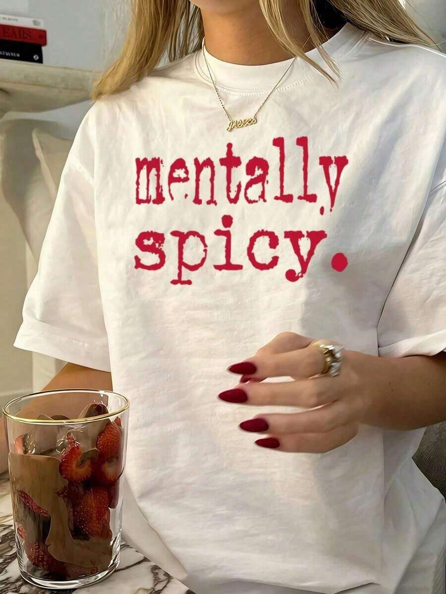 1 camiseta "Mentally Spicy", camiseta divertida unisex, 100% algodón puro, 180g de algodón 100%. - Blanco - Ver 1