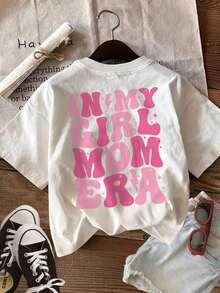 2026Top de verano para mujer, moderno e informal, con estampado de doble cara que presenta diseños dulces como estrellas y rayos, estampado "IN MY MOM", camiseta de manga corta pura con cuello redondoWomen's short-sleeved printed T-shirtcool100% Cotton - [Blanco] - Ver 2