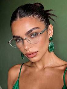 1 pieza Gafas de mujer con montura sin patillas, triángulo, ojos de gato, remaches metálicos, estilo moderno retro Y2K, para uso diario, vuelta al colegio, decoración, ordenador - Multicolor - Ver 8