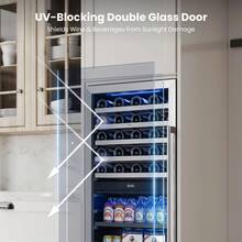 Yeego 24 Inch Wine Fridge – 34°F-65°F Wine And Beverage Cooler, 304 Stainless Steel Glass Door Lock, Temp Memory Blue & White LED Built-In Fridge With Adjustable Shelves (112 Can+40 Bottle)(Left-Opening Door) - US A Type Plug(110-127V) - View 6