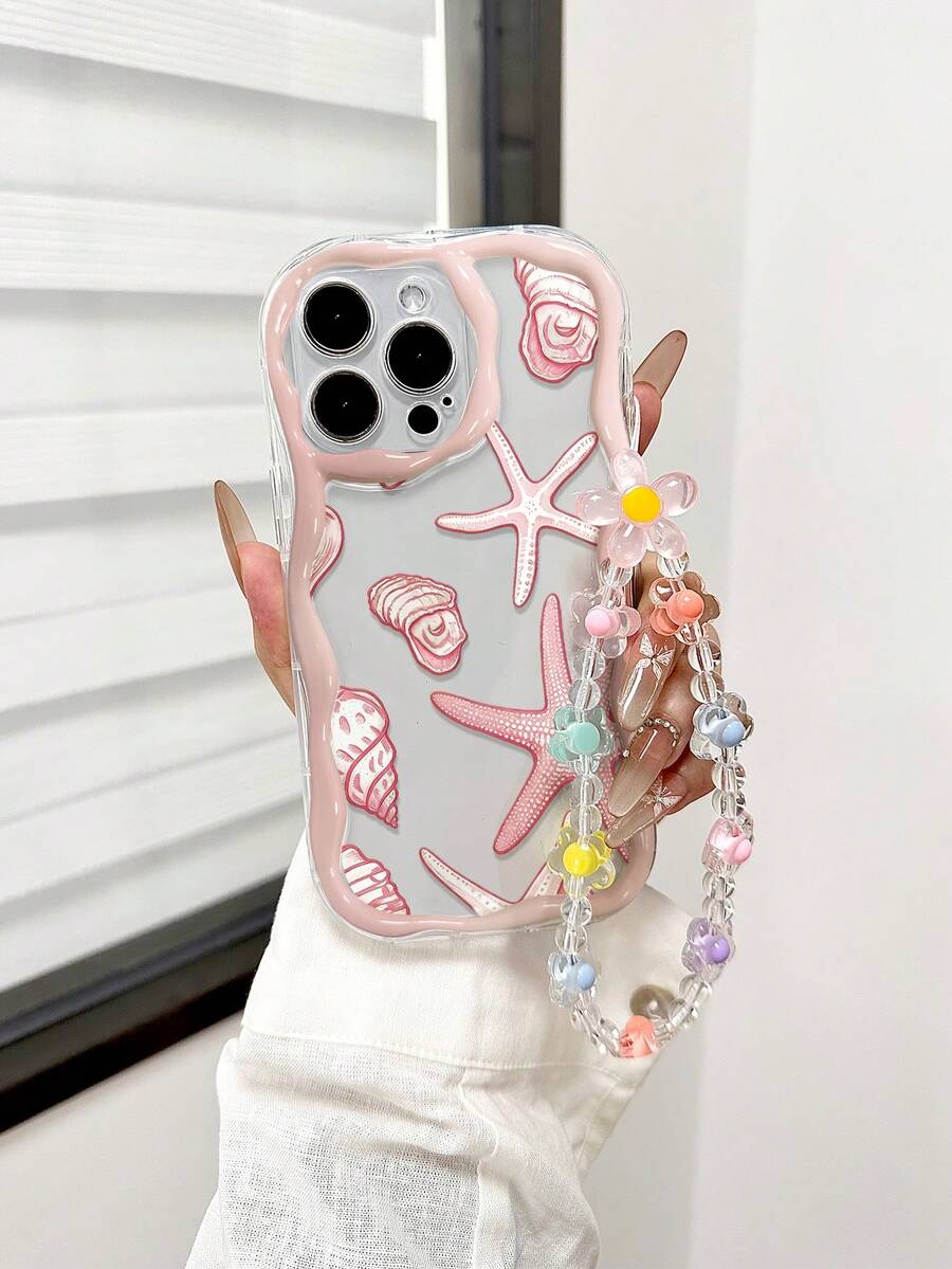 海星贝壳印花奶油色波浪边亮面喷漆防摔手机壳保护套,兼容 17pro/17Air/17/17promax/16/11/16pro/16plus/16promax/16e/15Promax/13/14/12/XS/XR/7G/8P,兼容三星Galaxy手机。 - 彩色 - 查看 1