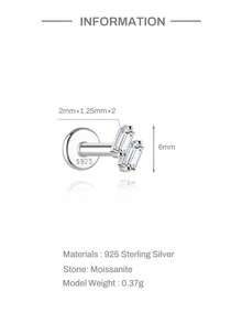 AnlaScheer 1pc 0.1ct Moissanite 925 Sterling Silver Geometric Flat Back Helix Cartilage Stud Earrings For Women Engagement Wedding Bridal Jewelry - Silver - View 10