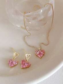 3pcs/Set Rhinestone Heart Pendant Necklace And Earrings Set, Holiday Gift For Friends And Girlfriends - Style 2 - View 4