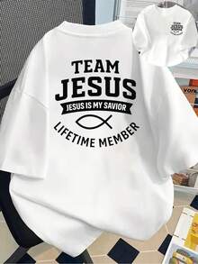New 180g Short-Sleeved T-Shirt, 1% Cotton, With Front And Back Print - Jesus Christ, Savior Faith - Fashionable Printed T-Shirt For Women, For Spring/Summer, Versatile And Casual - Suitable For Layering In Spring And Autumn Or Alone In Summer, Unisex. - 白色 - 查看 6