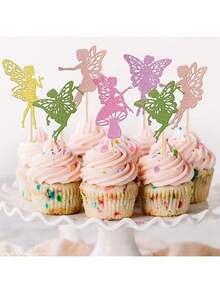 5pcs Colorful Fairy Cake Toppers, Paper Cupcake Picks For Wedding, Birthday, Theme Party Cake Decorations, Scene Atmosphere Setting, Holiday Celebration, Home Decor (Random Colors) - Multicolor - View 6