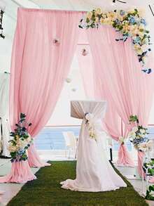 2pcs-Pink Tulle Backdrop Curtains For Party Wedding Chiffon Sheer Backdrop Curtains For Shower Birthday Photo Booth Background Decor - Pink - View 4