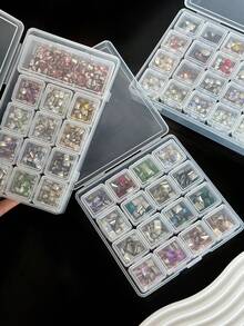 14PCS/17PCS/29PCS Large Capacity Detachable Storage Box, Portable Makeup Organizer Box For Nail Accessories, Rhinestones, Jewelry Parts And Decorations - Clear - View 4