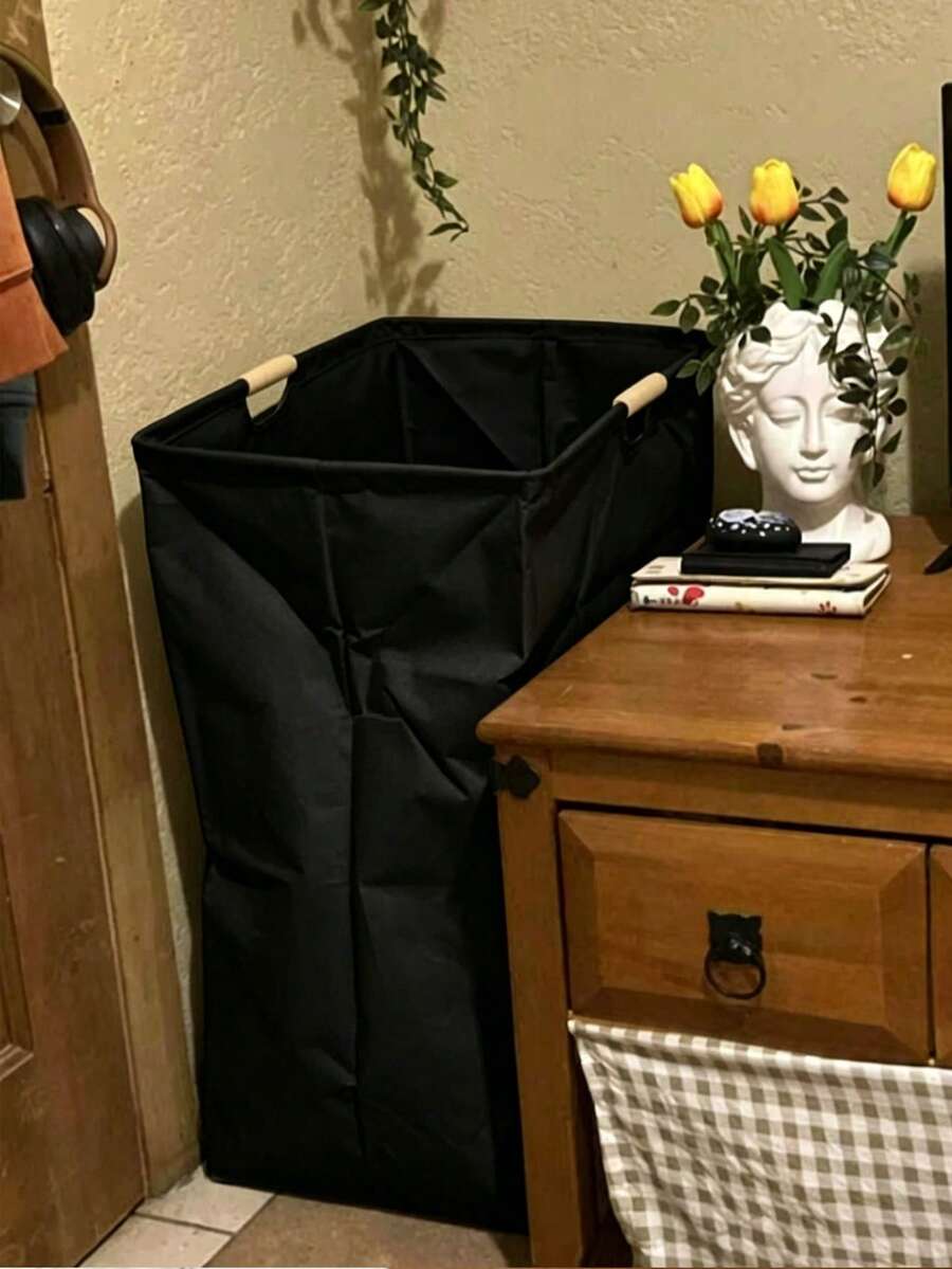 1pc Black Laundry Basket, Foldable Handheld Fabric Dirty Clothes Storage Basket For Bedroom Bathroom Kitchen, Collapsible Large Capacity Organizer Basket With Handles For Home Storage - Black - View 1