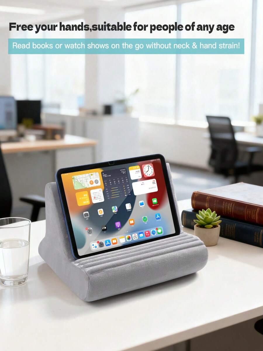 1pc Adjustable Tablet Stand With Soft Velvet Tray, Detachable & Washable Cover Bag, And Ergonomic Cradle Handle, Suitable For IPad/Smartphone, 40°-70° Viewing Angle, Non-Slip Design, Great Gift Choice - Cyan - View 1