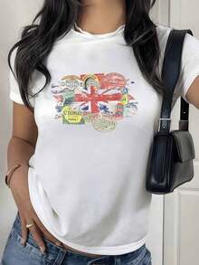 2026 New Cotton Shirt - 100% Cotton. British Flag Fused With Vintage European Hotel Labels Symbolizes Classic Travel And Cosmopolitan Spirit. Soft, Comfortable, And Modern Women's T-Shirt. Women's Simple Solid Color Shirt, Loose And Casual Short Sleeve - 白色的 - 查看 12