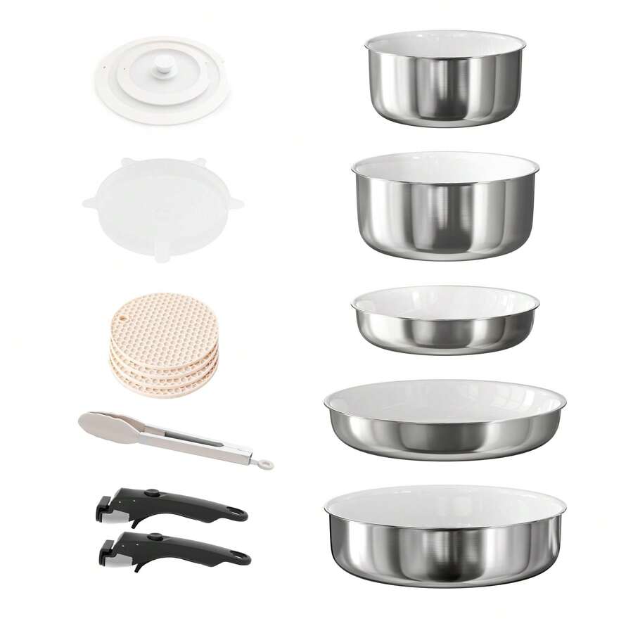 RIOVARM Stainless Steel Frying Pan And Pot Set With Lids Induction Non Stick Cookware Set With Detachable Handles Ceramic Coated Stackable Kitchen Cookware With Removable Handle Camping Frying Pan Set - View 1