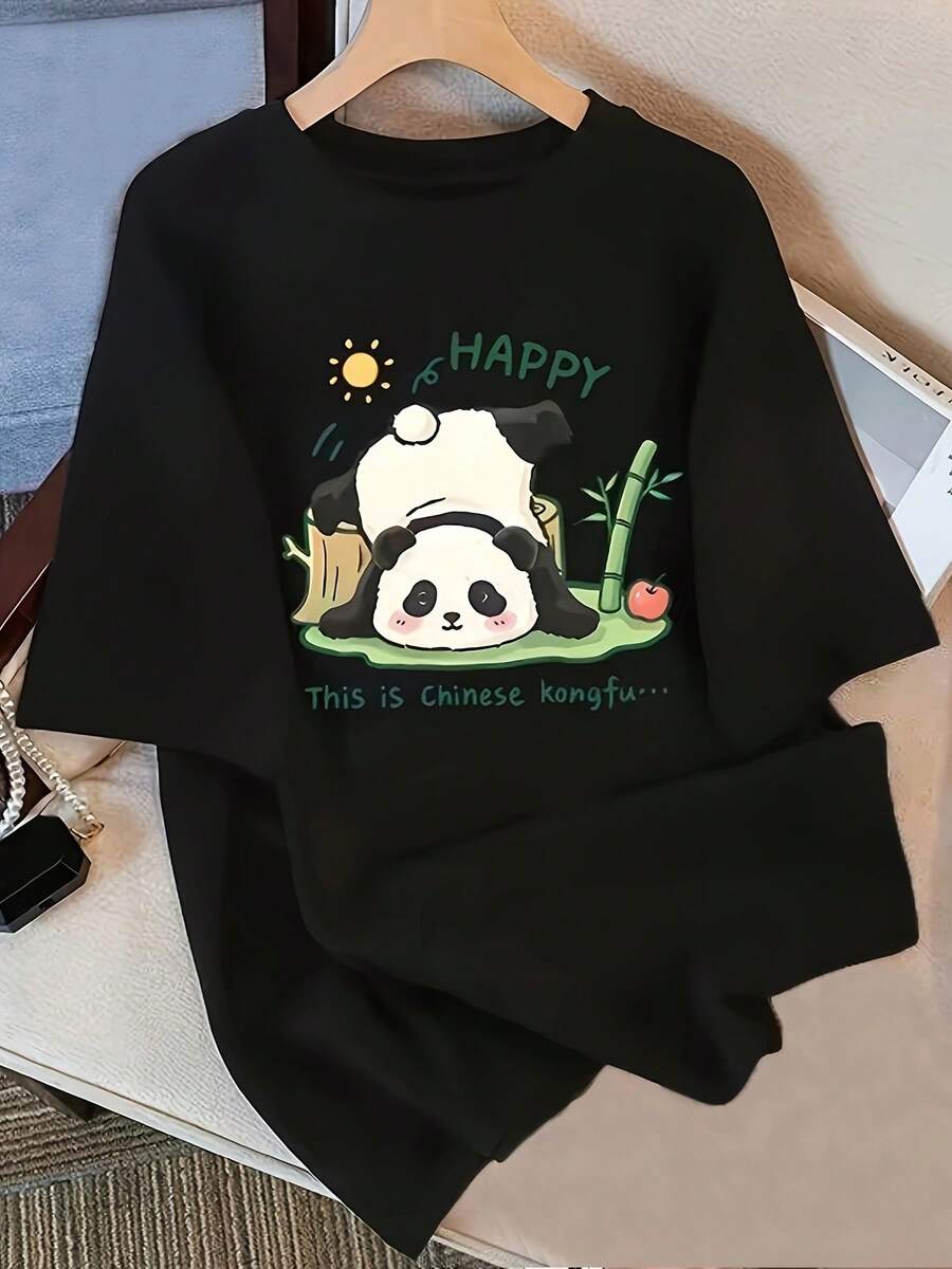 Nueva camiseta de verano de algodón puro de manga corta para mujer, con estampado lindo, estilo estudiantil, diseño holgado y adelgazante, top exclusivo para mujer. - Negro - Ver 1