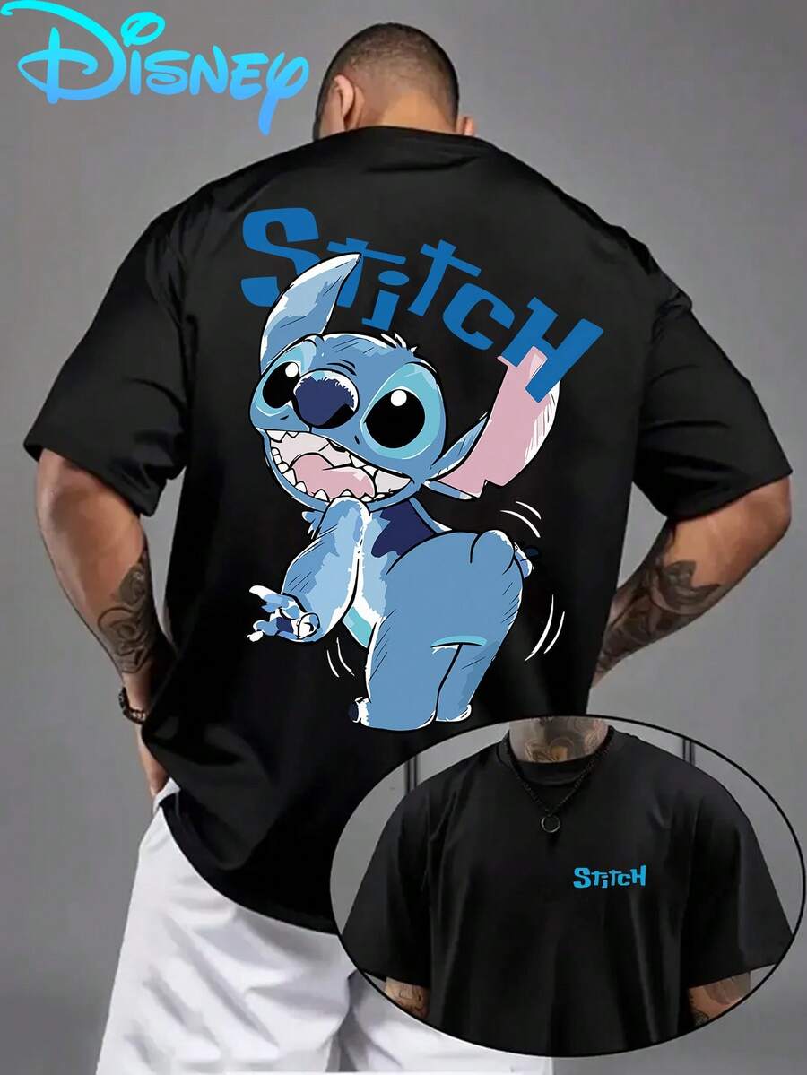 Disney Lilo & Stitch "Cheeky Stitch" T-Shirt - Double-Sided Cotton Casual Tee. This Crew-Neck T-Shirt Is Versatile Enough For A Wide Range Of Occasions-Whether For Everyday Casual Wear, Shopping Trips, Parties, Travel, Or Gatherings With Friends, It Fits The Bill Effortlessly. It Also Makes For A Thoughtful And Delightful Gift. - màu đen - Xem 1