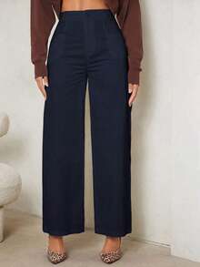 Tall Pantalones rectos de cintura alta en color liso - Azul marino - Ver 3