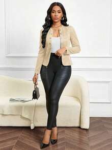 Lady Chaqueta abierta con detalles de botones en ante negro para otoño/invierno - Caqui 2 - Ver 6