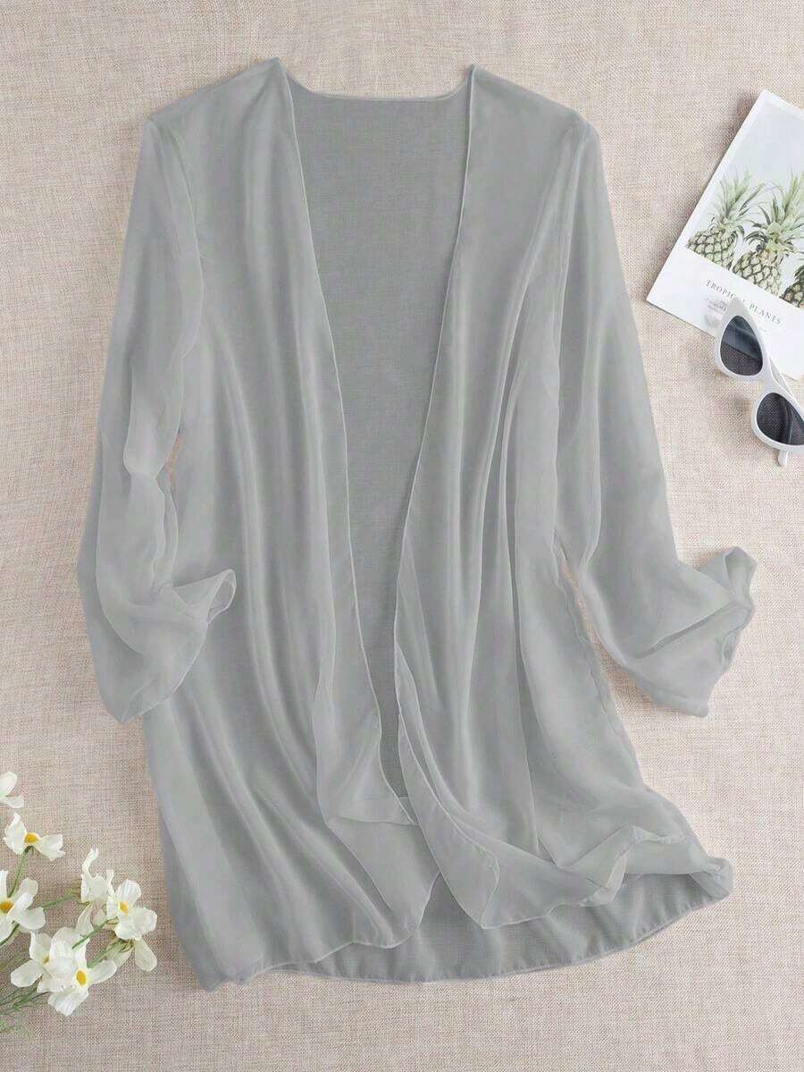 Swim  Kimono transparente de color liso para vacaciones en la playa - Gris - Ver 1