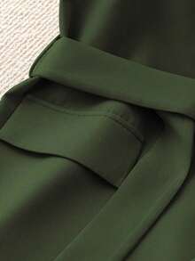 Chaqueta de chaleco casual y holgada de unicolor con solapa, para la temporada de otoño - Verde militar - Ver 3