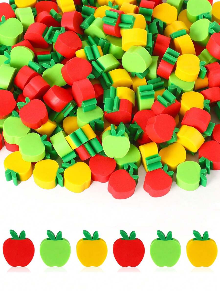 100/60pcs Small Apple Shaped Erasers, Multi-Color Pencil Erasers, Suitable For Student Back To School Gifts, Birthday Gifts, Classroom Rewards, Please Note The Size Is Small, Please Confirm The Size Before Purchasing! - Multicolor - View 1