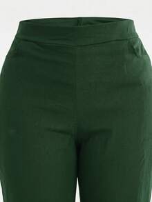 Wide Leg Plus Size Winter High Waist New Release Cold Autumn Elegant Palazzo Pants With Side Pockets Cargo Butt Lifting Premium Tailoring Sizes 46 To 56 - 綠色 - 查看 5
