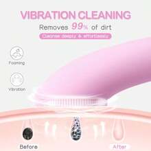 Facial Cleansing Br For Daily Ske, Silicone Erial, Black, Rechargeable With Heat Mas And Brating Eolian - Pink - 查看 2