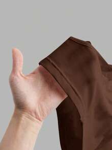 Camiseta de tirantes finos de un solo color simple, uso casual de todos los días para mujeres - Marrón - Ver 7