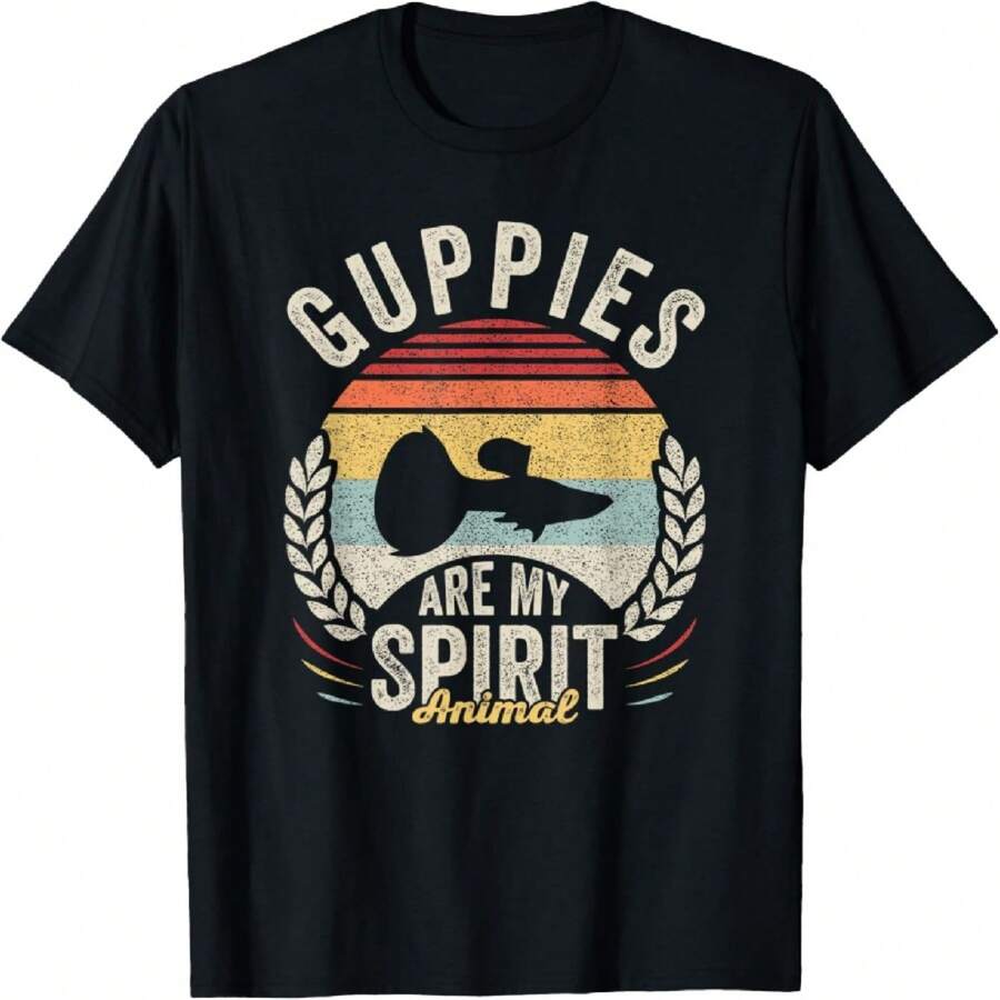 Vintage Retro Guppies Are My Spirit Animal Guppy Lover T-Shirt - 黑色 - 查看 1