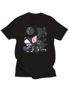 Camiseta para hombre de talla grande con diseño de cuello redondo negro inspirado en Pinky y el cerebro - Blanco - Ver 7