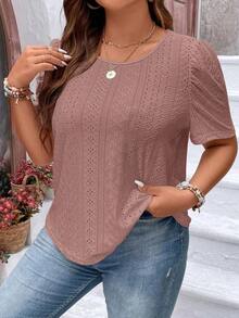 Camiseta con bordado con ojal de manga farol - Rosa vieja - Ver 4