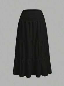 MOD Minimalist A-Line Skirt With Pleats And Drawstring In A Solid Color, For Casual Everyday Wear - 黑色 - 查看 1
