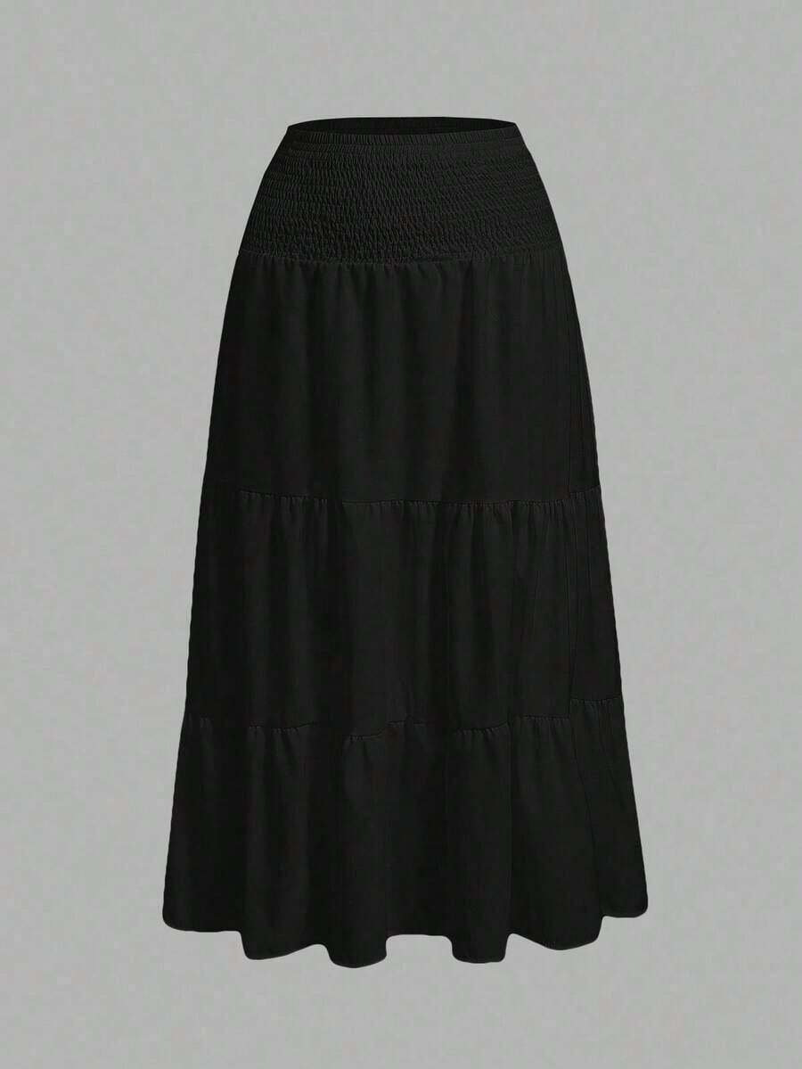 MOD Minimalist A-Line Skirt With Pleats And Drawstring In A Solid Color, For Casual Everyday Wear - 黑色 - 查看 1