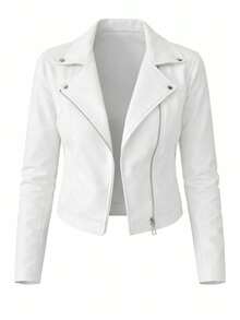Women's Faux Leather Jacket With Zipper, Modern And Elegant Style, Autumn/Winter 2026 Fashion - 白色 - 查看 7