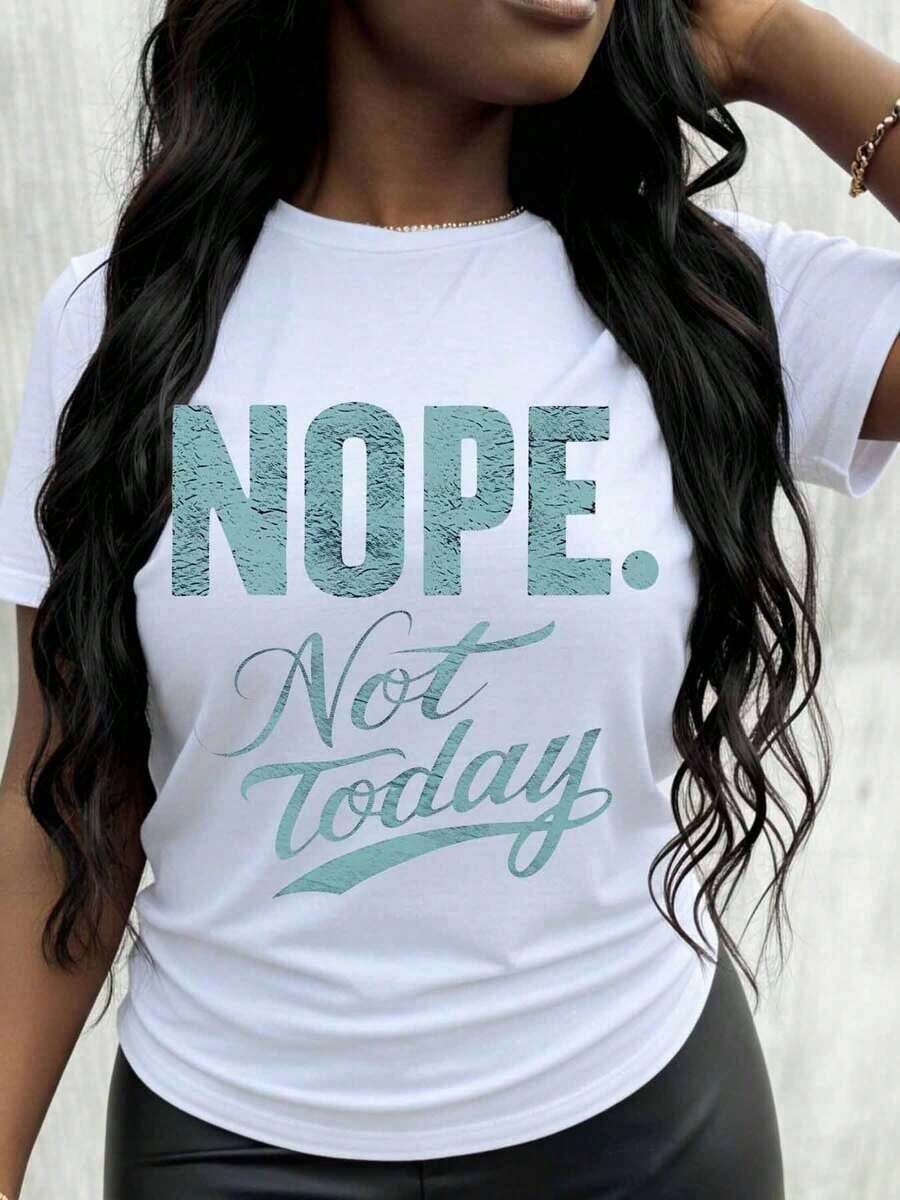 GraphicNope Not Today Women's T-Shirt, Casual Graphic Print T-Shirt, Fun And Original, White With Teal Print, Comfortable, Short Sleeve For Everyday Use. - 白色 - 查看 1