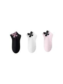 3/6 Pairs Morandi Color Bow Jacquard Mid-Calf Socks, Japanese Gentle Style Low-Cut Short Socks, Korean Ins Versatile Student Socks, Breathable Sweat-Absorbing Comfortable Non-Binding Girl Soft Style Daily Commute Casual Versatile Socks Set, Multiple Colors Available - Multicolor - View 6