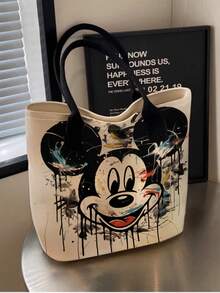 Disney 開學季迪士尼可愛卡通史迪奇圖案印花托特包，適合女性日常購物與聚會，休閒風格托特包 - 彩色 - 查看 8