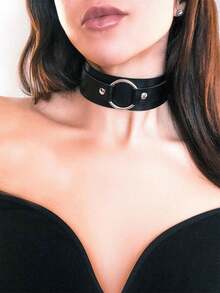 1 chiếc vòng cổ da thời trang nữ kiểu choker, vòng cổ phong cách Punk Rock có dây xích, trang sức cô dâu, trang sức Halloween. - màu đen - Xem 8