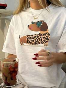 1 camiseta de mujer con estampado de perro salchicha, 100% algodón, 180g. - Blanco - Ver 4